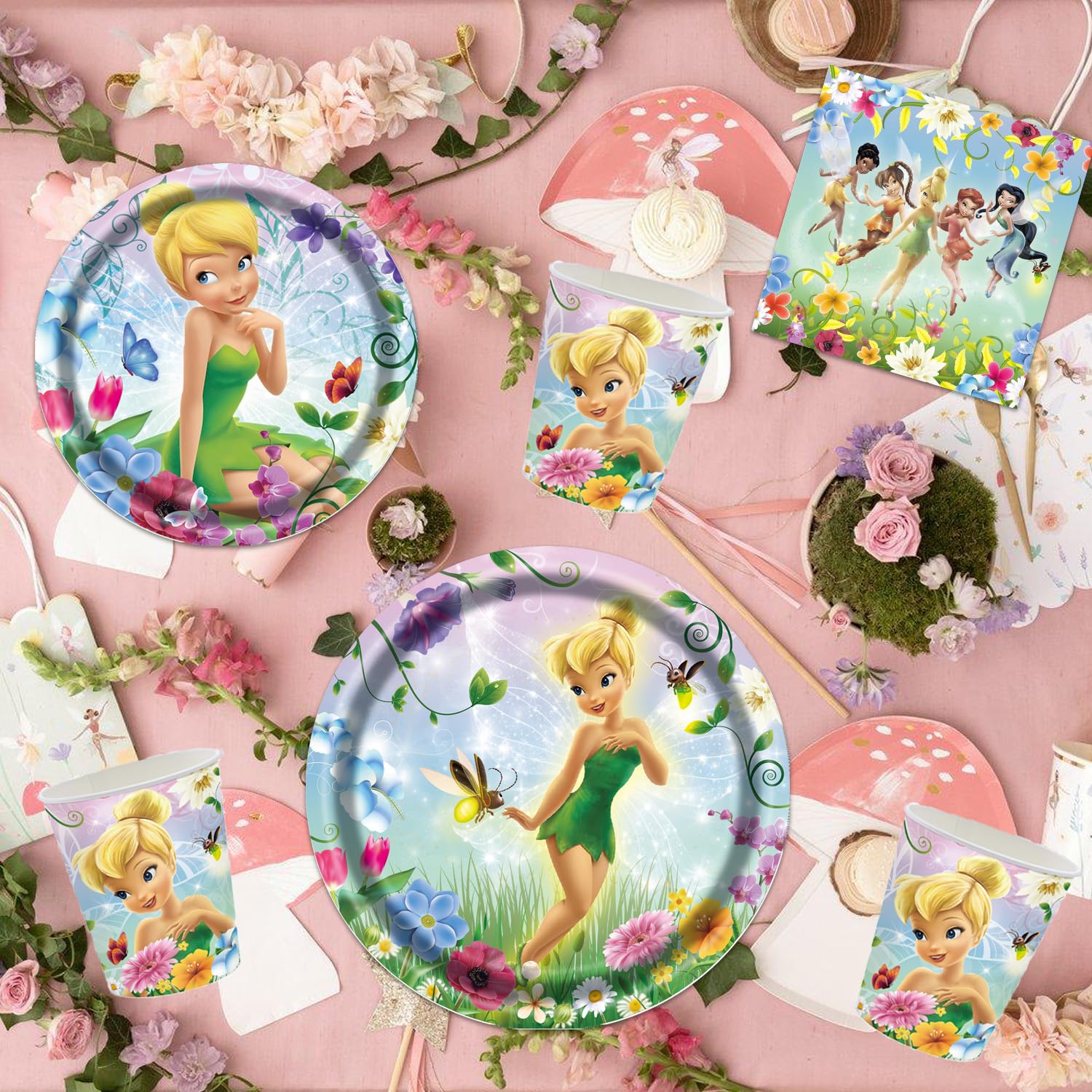 Fairy Birthday Party Supplies,Fairy Tableware Include Plates,Cups and Napkins for Fairy Birthday Baby Shower Party Decorations(Serve 16)