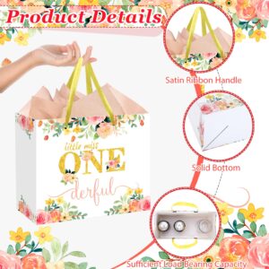 Baby Girl 1st Birthday Gift Bag Little Miss Onederful Gift Bag with Greeting Card and Tissue Papers Floral One Birthday Wrapping Paper Bag for Girls Newborn Baby Shower Christmas First Birthday Party