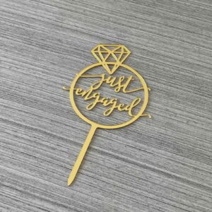 JIEEIN Mirror Gold Just Engaged Cake Topper, We're Engaged Cake Pick Engagement Party Decorations, Bridal Engagement Wedding Cupcake Decoration Party Supplies