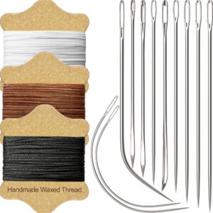 voneedl upholstery repair kit: waxed sewing thread (3 colors) & heavy duty needles (11 pcs) for leather, canvas & more