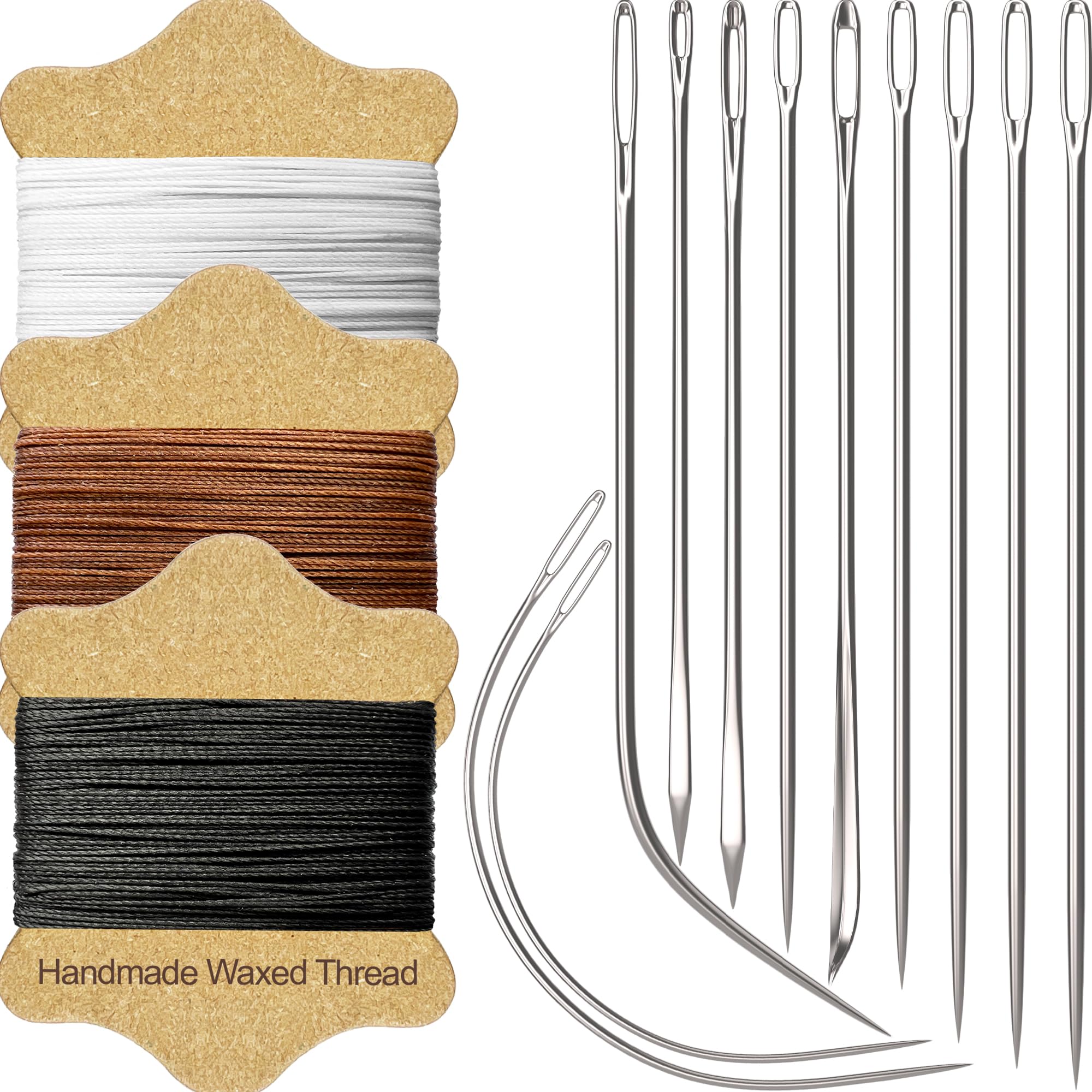 VONEEDL Upholstery Repair Kit: Waxed Sewing Thread (3 Colors) & Heavy Duty Needles (11 PCS) for Leather, Canvas & More