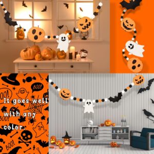 24.6Ft Halloween Felt Banner Cute Pumpkin Ghosts Expressions Bat Pom Pom Garlands Halloween Pumpkin Ghosts Party Decorations Banner for Halloween Party Haunted Indoor Outdoor Home Office Hanging Decor