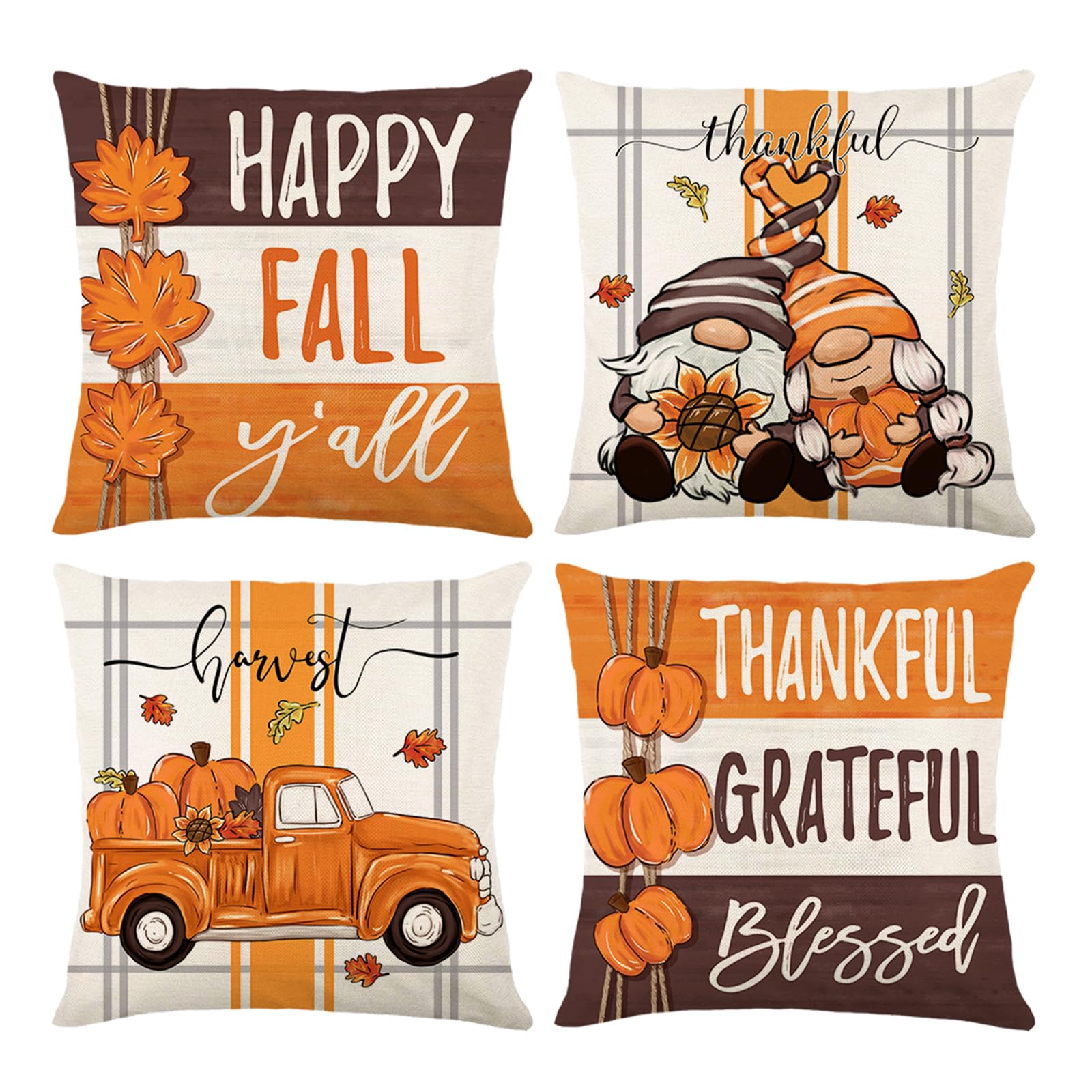 ONFAON Fall Decorations for Home, Fall Pillow Covers 18x18 Set of 4, Thanksgiving Decorations Autumn Cushion Case for Couch(Fall06)