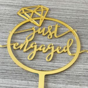 JIEEIN Mirror Gold Just Engaged Cake Topper, We're Engaged Cake Pick Engagement Party Decorations, Bridal Engagement Wedding Cupcake Decoration Party Supplies