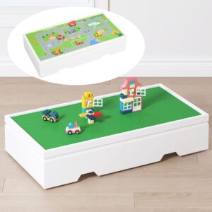 utex 3 in 1 construction play table compatible with lego, wooden train table, rolling kids activity play table with storage and wheels, reversible table top store under beds or sofas