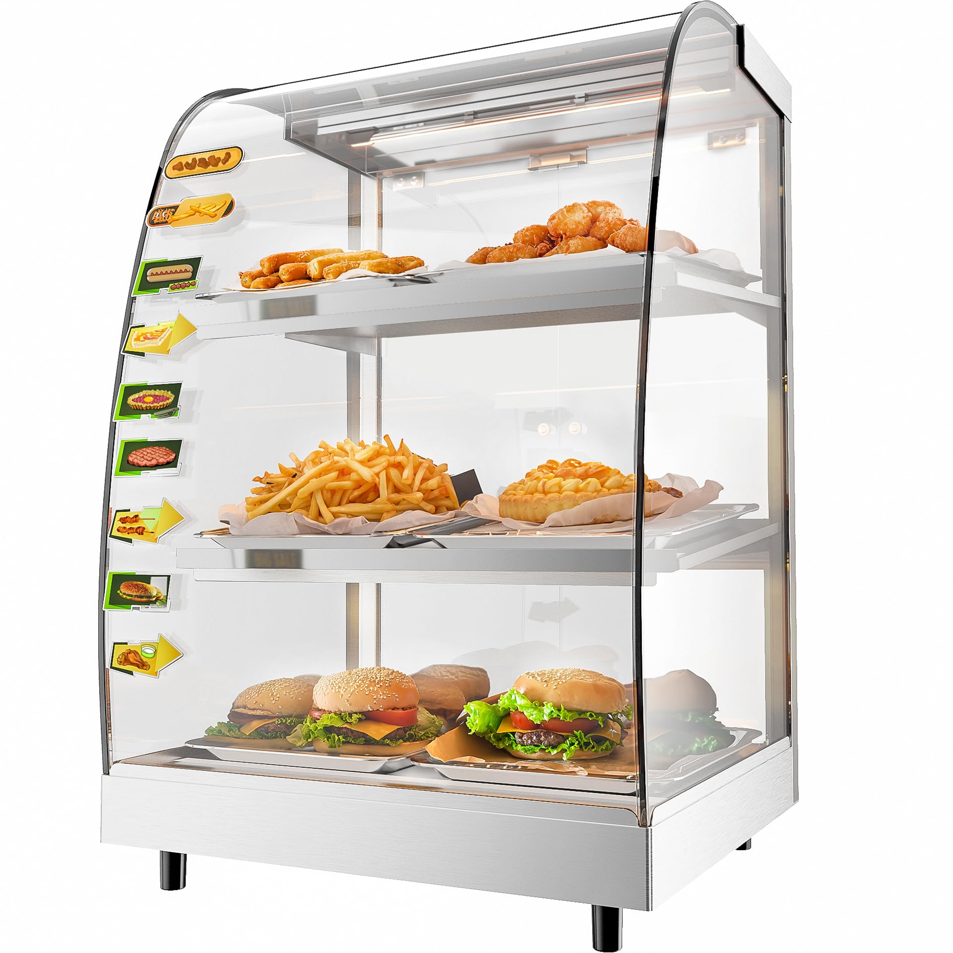 18 Inch Food Warmer Display with LED Light 3 Tiers Commercial Countertop Pretzel Warmer Thermometer Pizza Warmer Machine Food Showcase for Convenience Stores Bakeries Hot Display Case Buffet 110V 310W