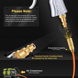 JASTIND Industrial Air Blow Gun with Brass Adjustable Air Nozzle, 8-14 Inch Extension with 2 Steel Air Flow Nozzle, High Volume Air Tool Dust Blower Gun for Air Compressor Attachments