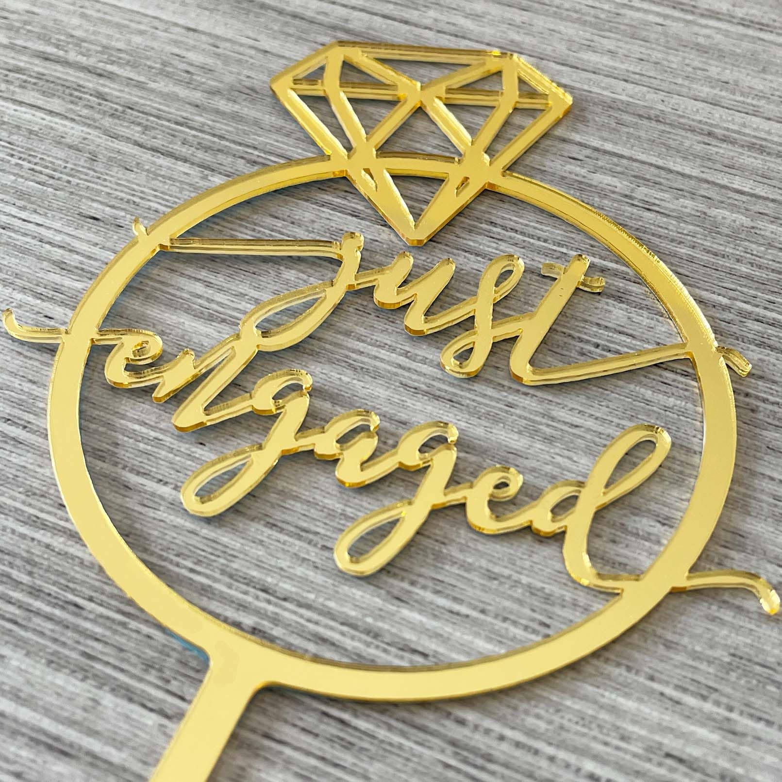 JIEEIN Mirror Gold Just Engaged Cake Topper, We're Engaged Cake Pick Engagement Party Decorations, Bridal Engagement Wedding Cupcake Decoration Party Supplies