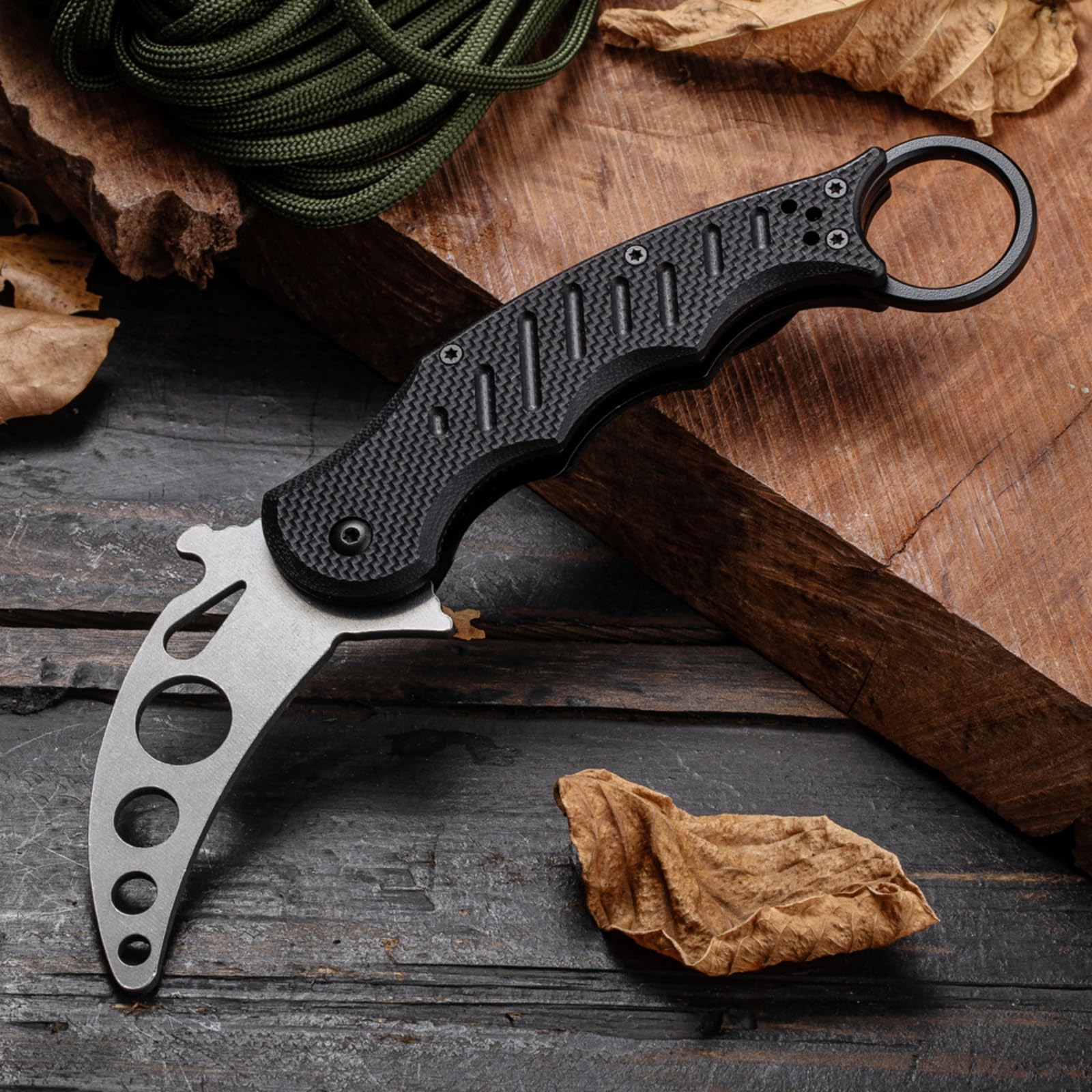 SWDAE Karambit Trainer Knife, Folding Pocket Knife, Dull Liner Lock, G10 Anti-Slip Stainless Steel Handle, Finger Holes, Pocket Clip