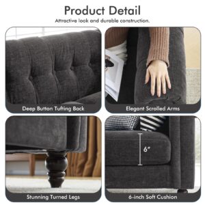 ELUCHANG 81" Oversized Sofa Couch, Modern Couches for Living Room, 3 Seater Tufted Sofa Loveseat with 23.5" Deep Seat, Comfy Chenille Fabric Chesterfield Sofa, Dark Grey