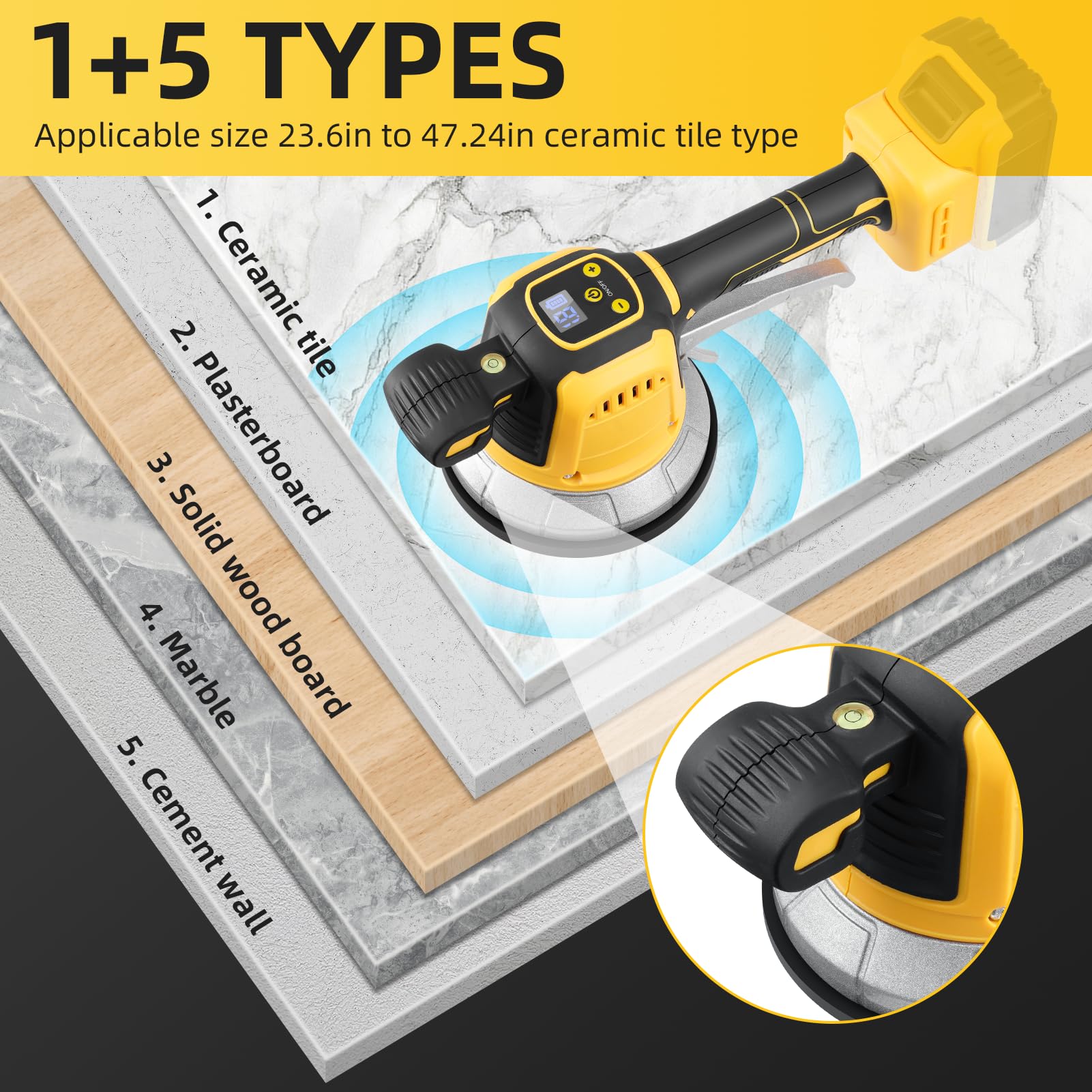 Tile Vibration Tool, Tile Vibration Leveling Machine for Dewalt 20V Battery, Cordless Tile Vibration Machine Installation Tool 300W Tiler Vibrator Tool with 10 Speed, Suction Cup, Digital Display