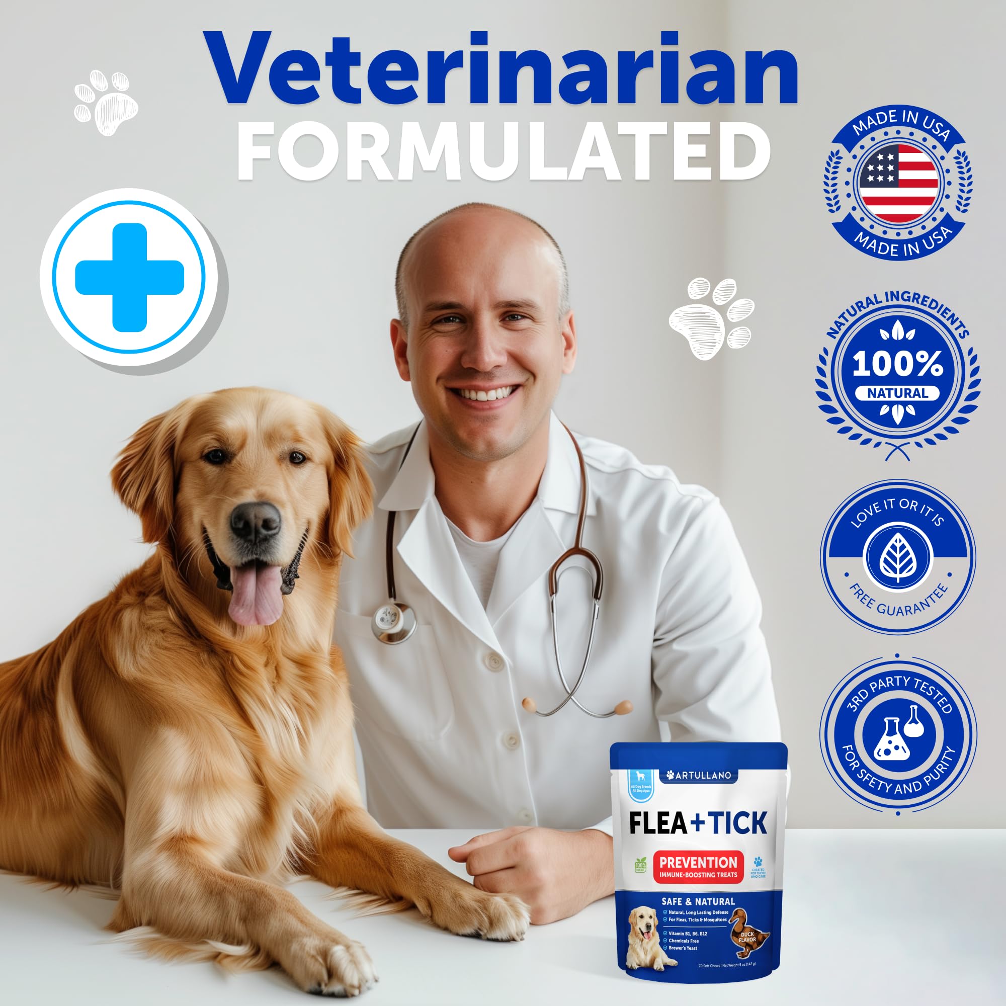 Flea and Tick Chewables for Dogs - Made in USA - Natural Flea and Tick Supplement for Dogs - Oral Flea Pills for Dogs - All Breeds and Ages - 70 Chews