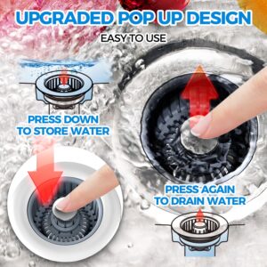 Upgraded 2Pack 3in1 Kitchen Sink Drain Strainer & Sink Stopper, Stainless Steel Kitchen Drain Plug & Cover with Anti-Clogging Basket Strainer, Fit US Standard 3-1/2'' Sink Drain Hole, Silver