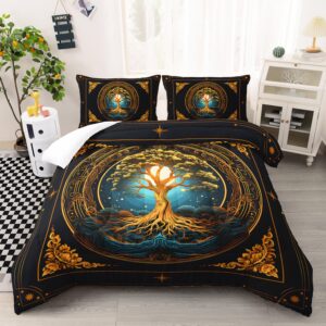 ailonen tree of life comforter set queen size, retro golden pattern moon tree bedding set for room decor,soft bohemian sparkling tree duvet set,1 quilt and 2 pillowcases,3-piece