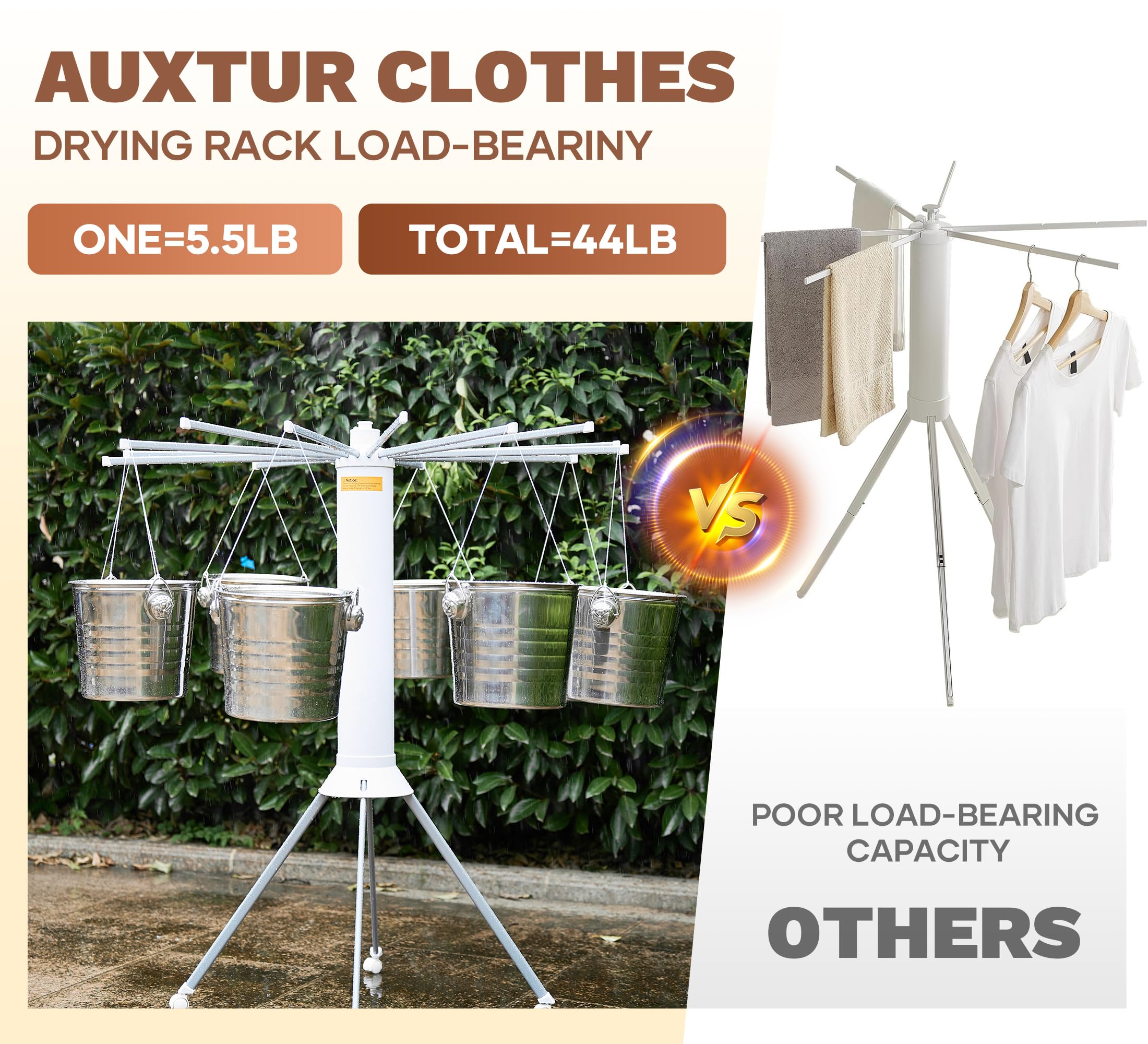 AUXTUR Clothes Drying Rack Wheels Foldable with Quadruped Support|Portable Laundry Drying Rack Hanger with Tail & Bottom Pulley - Convenient Storage & Outdoor Laundry Rack for Hanging Clothes