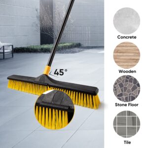 Yocada 24 inch Push Broom Brush Stiff Bristles Heavy-Duty Outdoor Commercial for Cleaning Bathroom Kitchen Patio Garage Deck Concrete Wood Stone Tile Floor 65.3inch Long Handle 2PCS