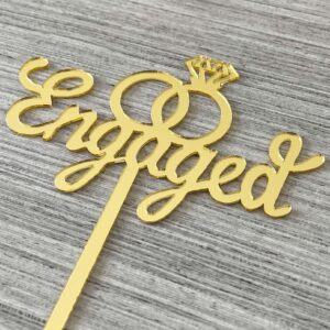 JIEEIN Engaged Cake Topper, Just Engaged Cake Pick Engagement Party Decorations, Bridal Engagement Wedding Cupcake Decoration Party Supplies, Mirror Gold