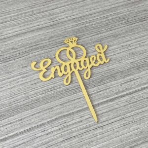 JIEEIN Engaged Cake Topper, Just Engaged Cake Pick Engagement Party Decorations, Bridal Engagement Wedding Cupcake Decoration Party Supplies, Mirror Gold