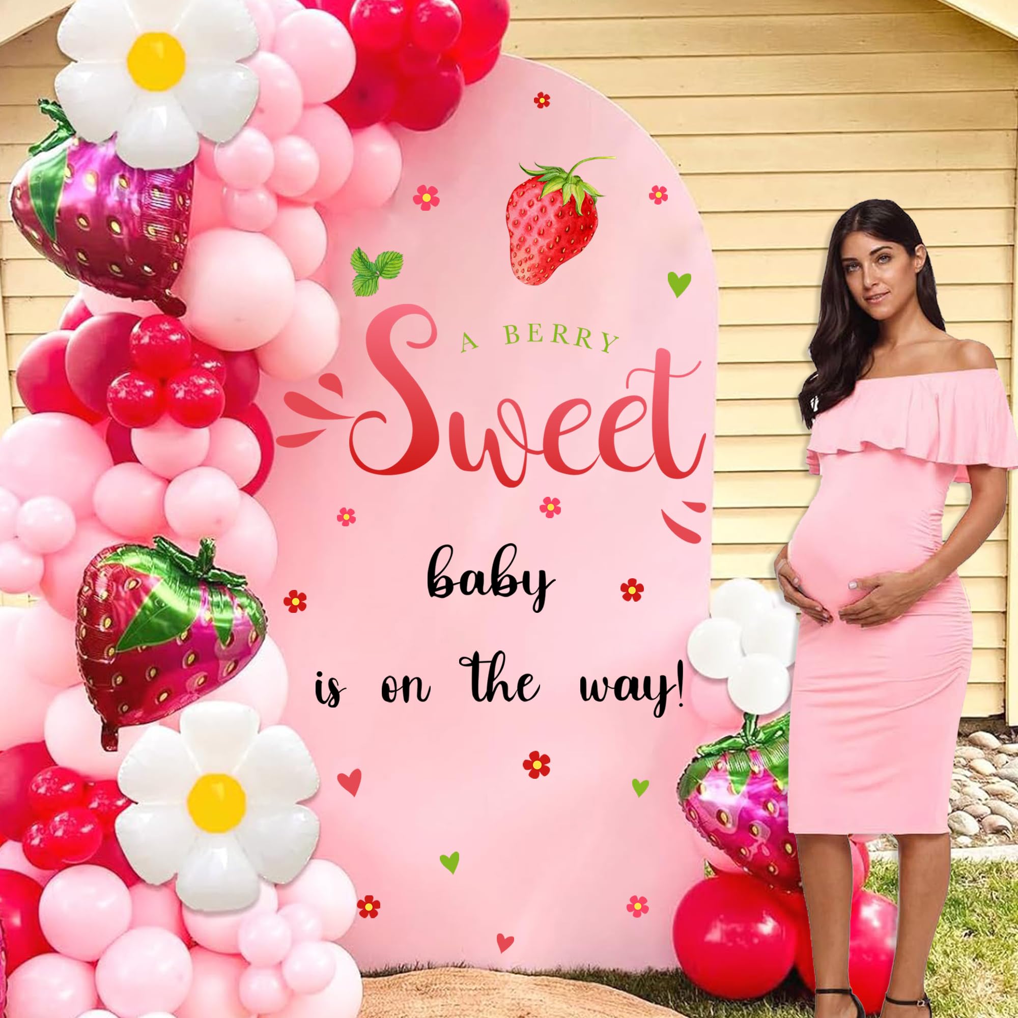 Strawberry Baby Shower Decorations Sign for Backdrop Berry Baby Gender Party Decal A Berry Sweet Baby is On The Way Decor Balloon Arch Decal Baby Girl Party Welcome Sign Newborn Pregnancy Party Supply