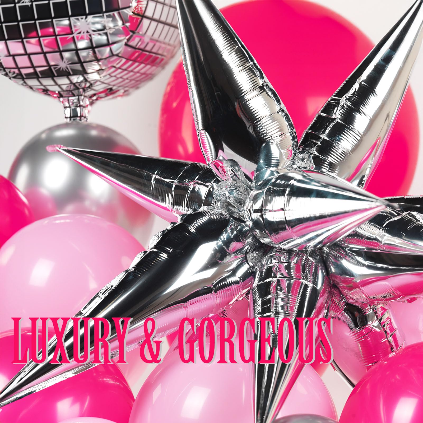 yeewaka Hot pink and silver disco balloon arch garland kit 150pcs with disco ball star mylar balloon for back to 80s 90s DiscoTheme prom Women 30th Birthday last rodeo bachelorette party decorations