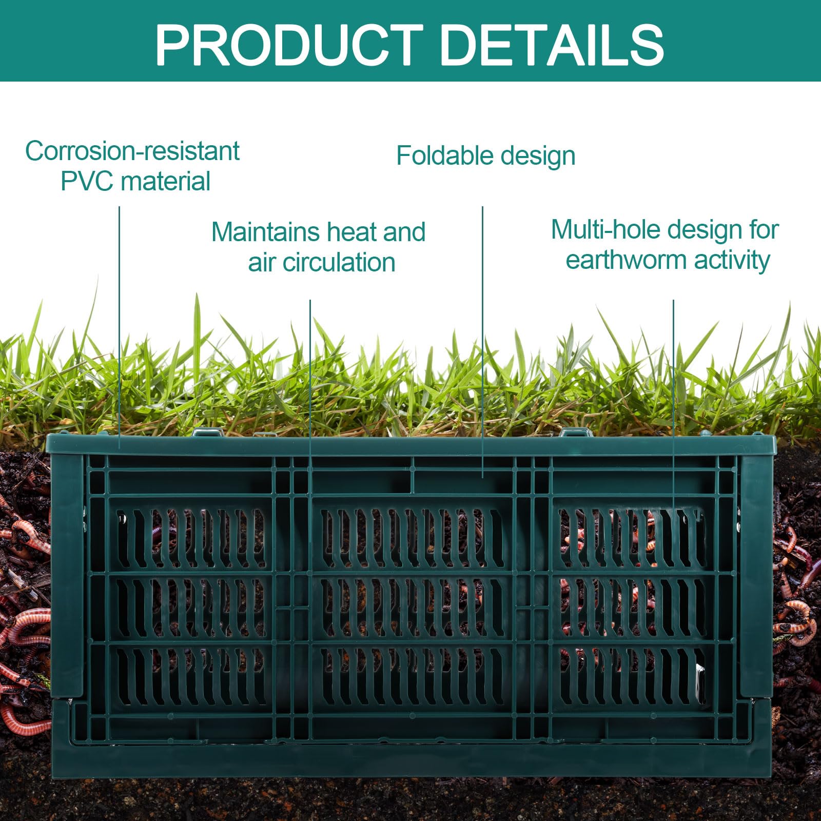 Tioncy In Ground Worm Composter 9 Gallon Outdoor Farm Foldable Compost Bin with Lid for Raised Garden Beds Home Composting System