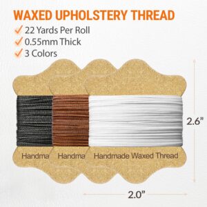 VONEEDL Upholstery Repair Kit: Waxed Sewing Thread (3 Colors) & Heavy Duty Needles (11 PCS) for Leather, Canvas & More