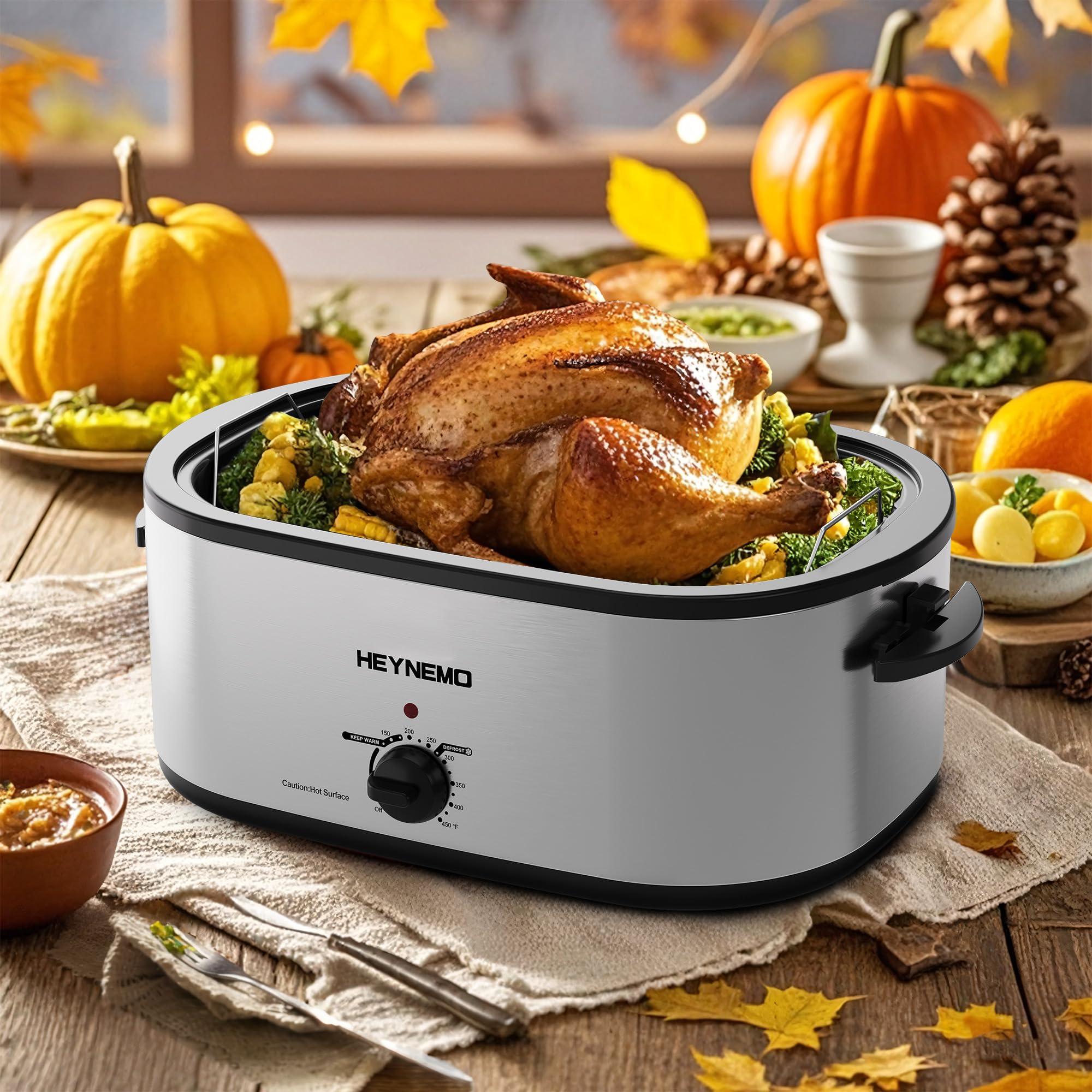 Roaster Oven 28 Quart, Electric Roaster Pan with Visible & Self-Basting Lid, Large Stainless Steel Electric Turkey Roaster Oven Defrost Warm Function, Removable Pan Rack, Fits Turkeys Up to 30LB