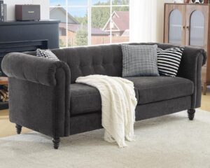 eluchang 81" oversized sofa couch, modern couches for living room, 3 seater tufted sofa loveseat with 23.5" deep seat, comfy chenille fabric chesterfield sofa, dark grey