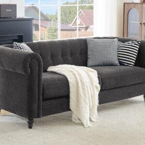 ELUCHANG 81" Oversized Sofa Couch, Modern Couches for Living Room, 3 Seater Tufted Sofa Loveseat with 23.5" Deep Seat, Comfy Chenille Fabric Chesterfield Sofa, Dark Grey