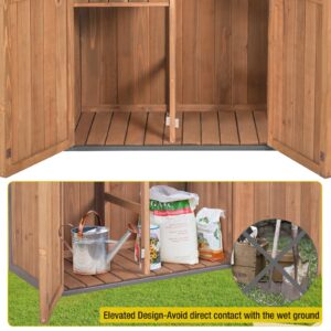 Aivituvin Shed Outdoor Storage Cabinet with All-Around Strong Metal Frame Wooden Tool House with Adjustable Shelfs and Floor,Waterproof Roof (Brown)