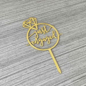 JIEEIN Mirror Gold Just Engaged Cake Topper, We're Engaged Cake Pick Engagement Party Decorations, Bridal Engagement Wedding Cupcake Decoration Party Supplies