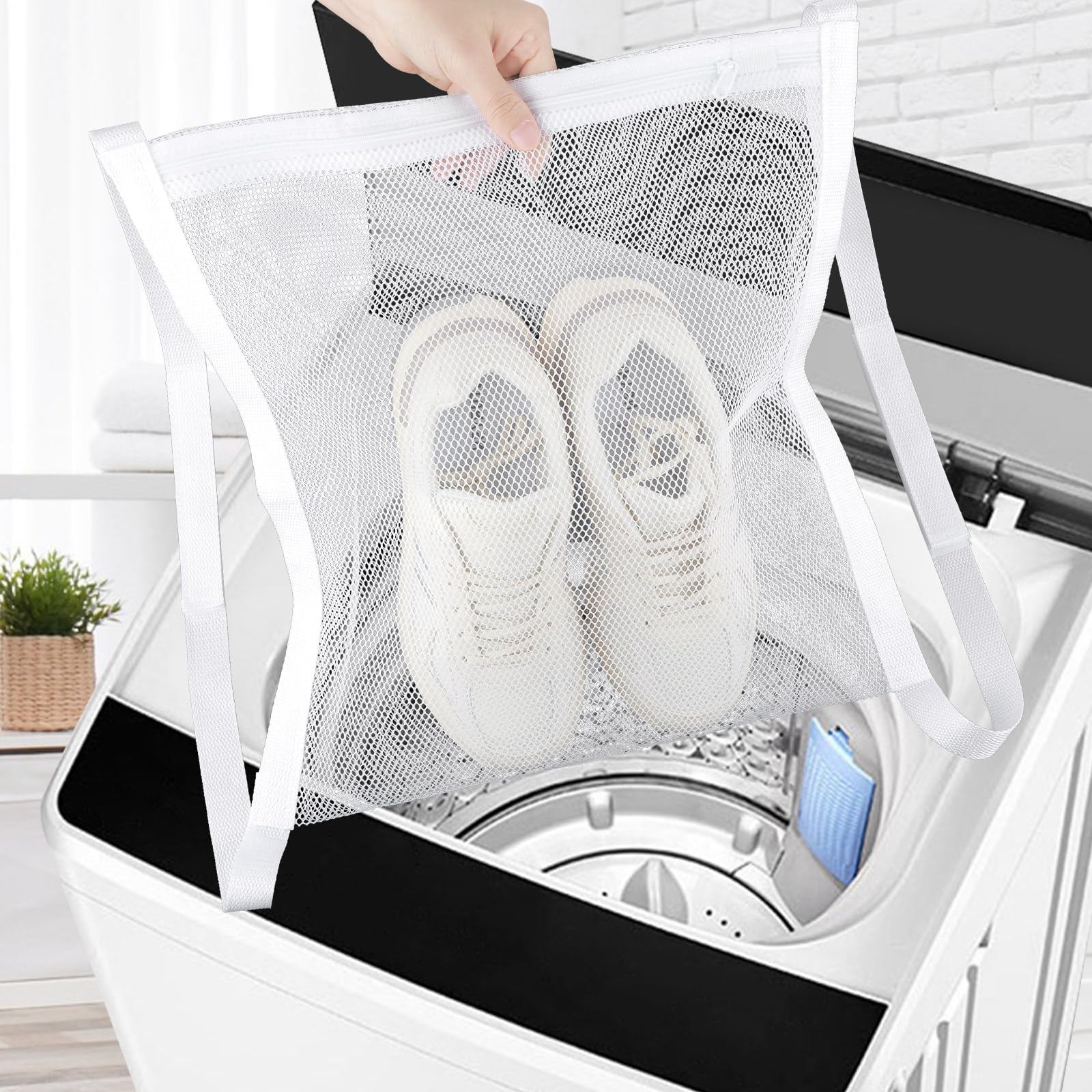 2 Pcs Shoe Dryer Bag, Reusable Sneaker Wash Dry Net Bag, 15.7 x 15.7 Inch Mesh Laundry Bag, Large Honeycomber Mesh Bags Travel Storage Organize Bag, Reused Mesh Bags with Zipper and Strap