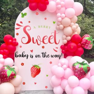 strawberry baby shower decorations sign for backdrop berry baby gender party decal a berry sweet baby is on the way decor balloon arch decal baby girl party welcome sign newborn pregnancy party supply