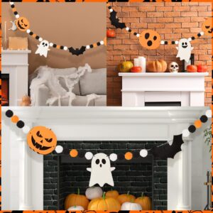 24.6Ft Halloween Felt Banner Cute Pumpkin Ghosts Expressions Bat Pom Pom Garlands Halloween Pumpkin Ghosts Party Decorations Banner for Halloween Party Haunted Indoor Outdoor Home Office Hanging Decor