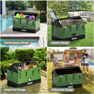 Timiuu XXL 310 Gallon Extra Large Deck Box, Waterproof Outdoor Storage Box with Taller Side Panels for Patio Furniture Cushions, Pools and Garden Tools Green & Black