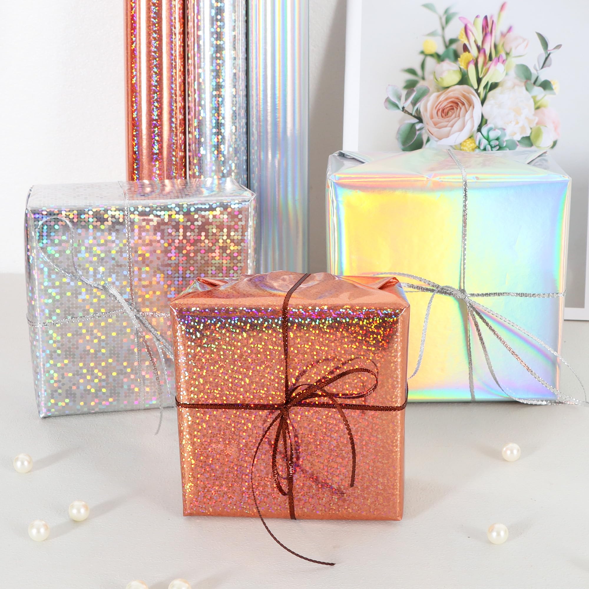 BEISHIDA Metallic Gift Wrapping Paper Iridescent Wrapping Paper Roll Foil Gift Wrap Paper, Packing Paper for Wedding,Birthday,Graduation,Christmas Wrapping Paper(17inchesX32.8ft)