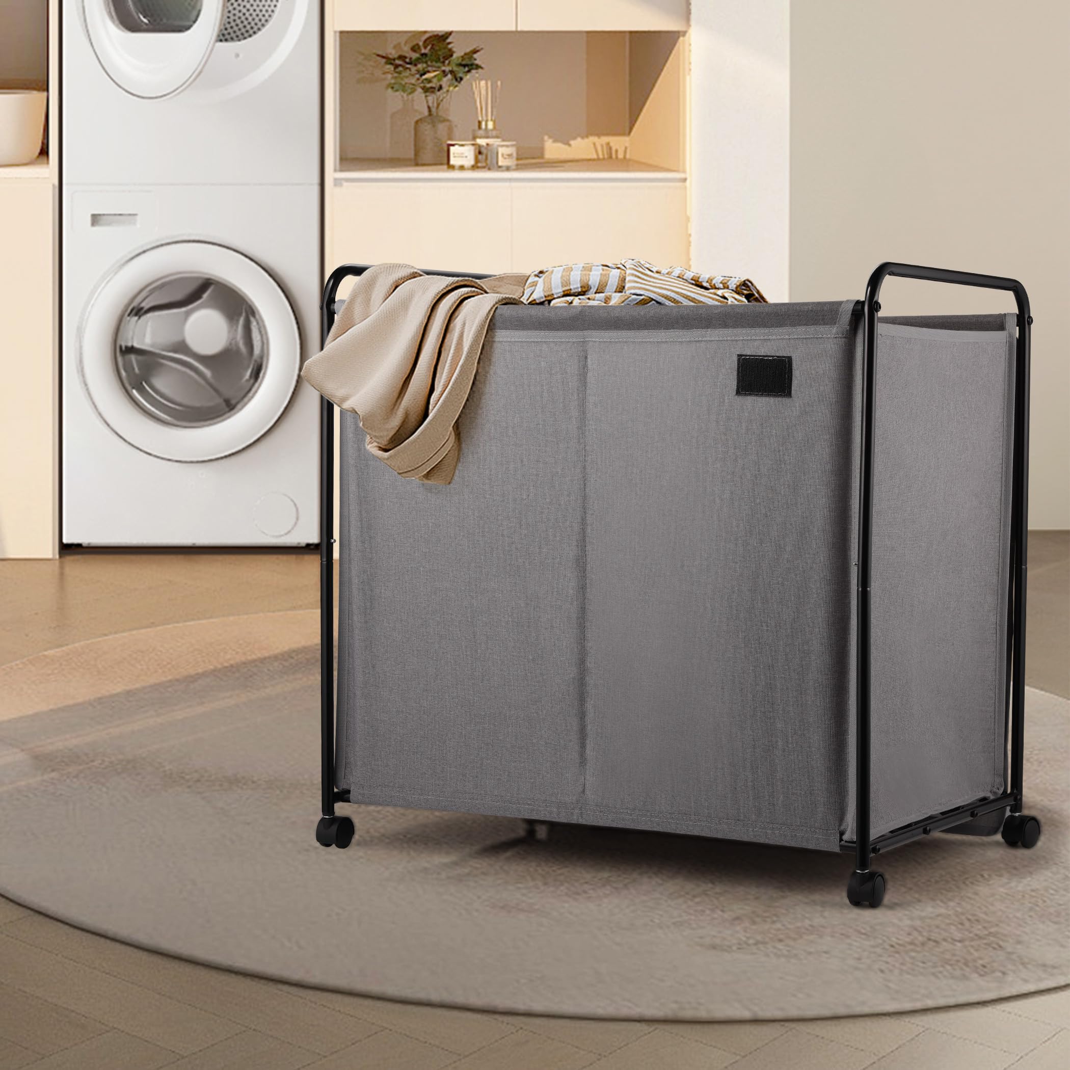 EasyAcc Laundry Basket with Wheels, Rolling Laundry Hamper, 39 Gallons (150L), Laundry Basket, Large Capacity Blanket Storage, Carbon Steel Frame 24 x 16.8 x 23.4 Inches