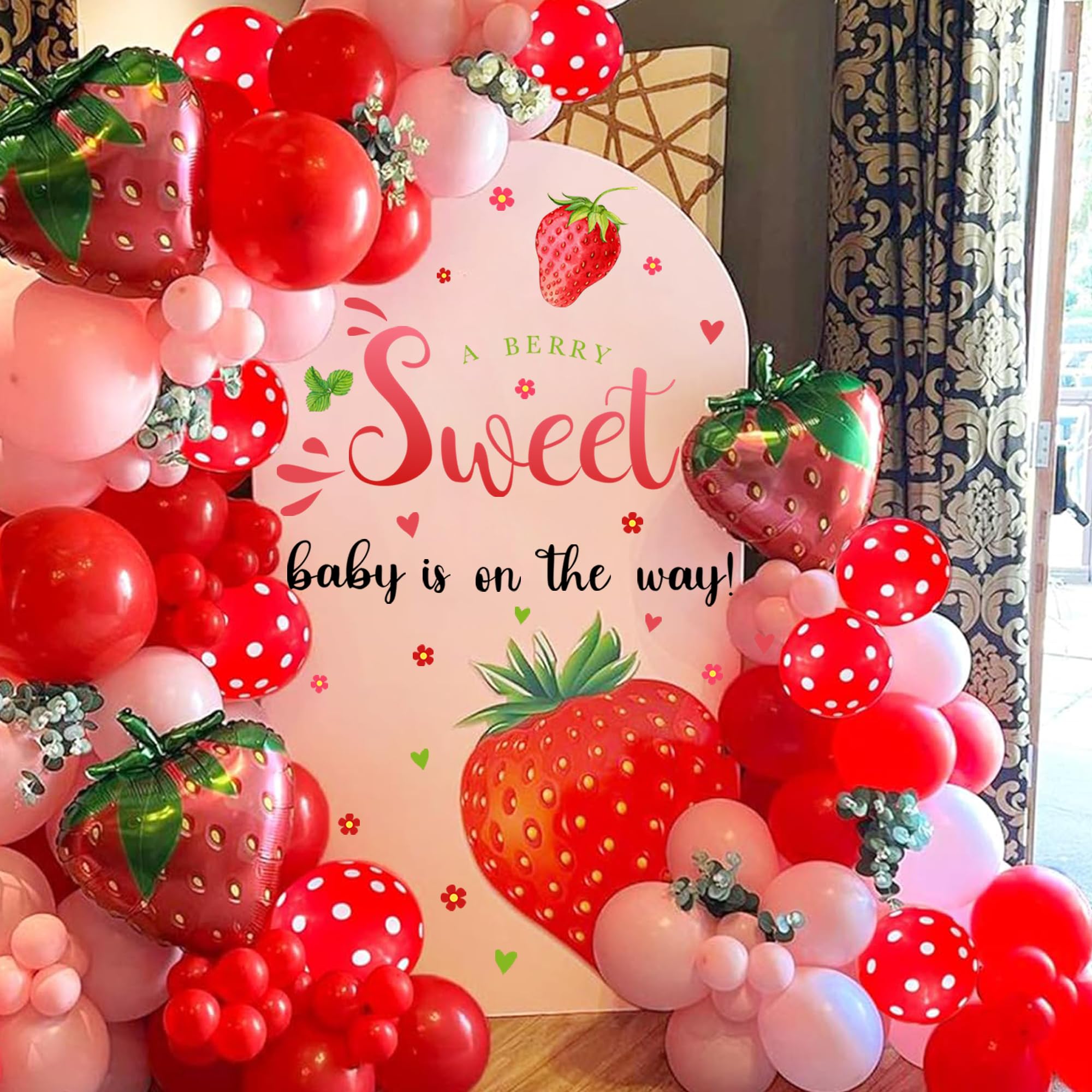 Strawberry Baby Shower Decorations Sign for Backdrop Berry Baby Gender Party Decal A Berry Sweet Baby is On The Way Decor Balloon Arch Decal Baby Girl Party Welcome Sign Newborn Pregnancy Party Supply