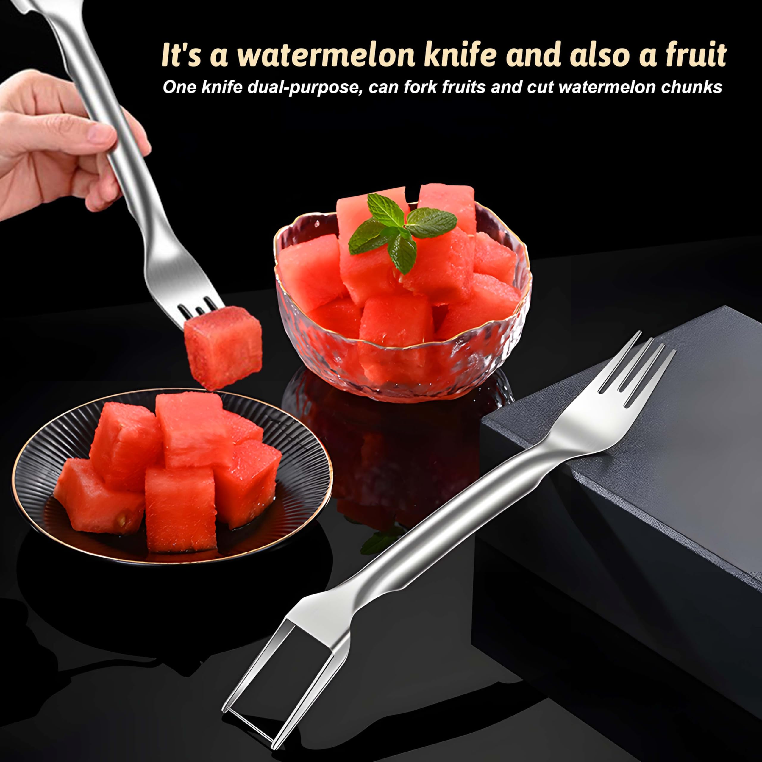 Watermelon Cutter 2-in-1 Stainless Steel Fruit Cutter Watermelon Slicer Kitchen Gadgets Watermelon Cutter Slicer Tool(1PCS)