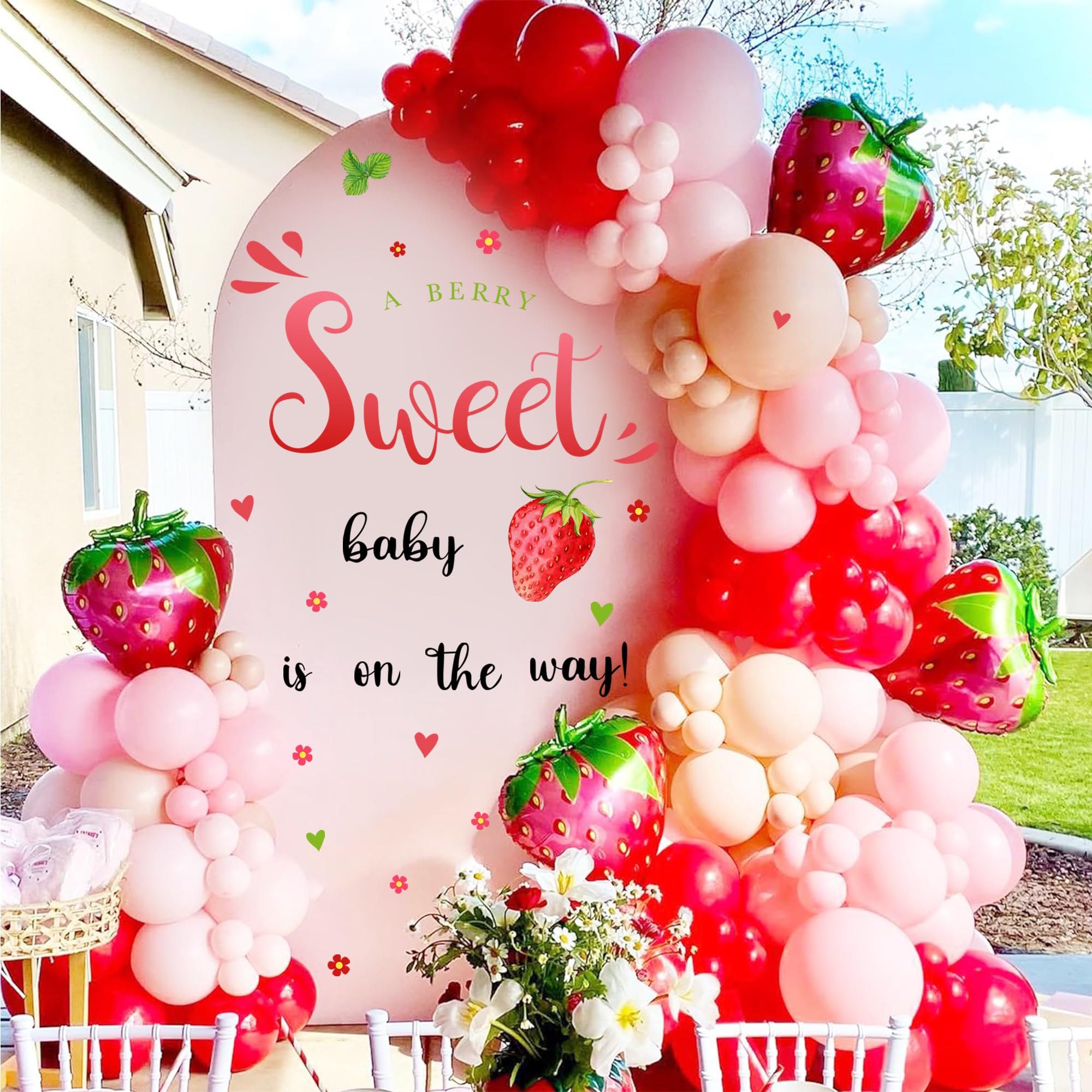 Strawberry Baby Shower Decorations Sign for Backdrop Berry Baby Gender Party Decal A Berry Sweet Baby is On The Way Decor Balloon Arch Decal Baby Girl Party Welcome Sign Newborn Pregnancy Party Supply