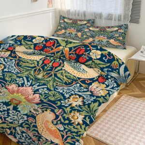 msshukytt rustic mid century boho art queen size comforter cover sets 3 piece,abstract william morris floral spring bird fruit prints duvet cover set 2 pillowcases(no insert)