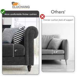 ELUCHANG 81" Oversized Sofa Couch, Modern Couches for Living Room, 3 Seater Tufted Sofa Loveseat with 23.5" Deep Seat, Comfy Chenille Fabric Chesterfield Sofa, Dark Grey