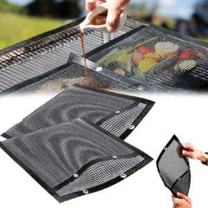 bbq grill pouches for outdoor grill, 2/3pcs non-stick mesh grill pouches for fathers' day gift, barbecue mesh grill pouches, flat grill bags for outdoor grill, bbq grill portable for kitchen (black, m)