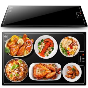 electric warming tray（large 22"x14"），food warmer with thermostat and full surface heating，food warming mat with 2 temperature modes for parties buffet，gatherings，gold edge handles warming mat for food