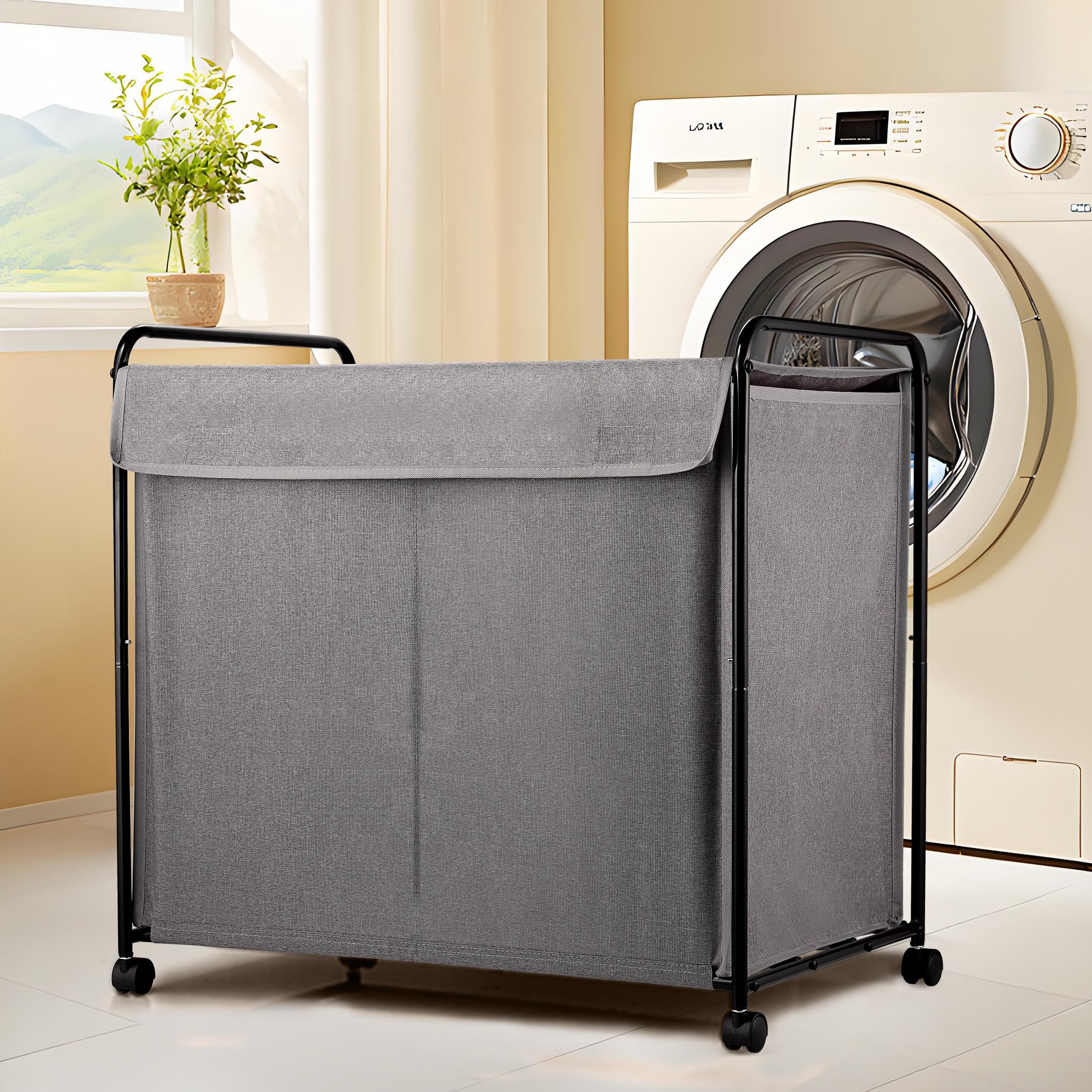 EasyAcc Laundry Basket with Wheels, Rolling Laundry Hamper, 39 Gallons (150L), Laundry Basket, Large Capacity Blanket Storage, Carbon Steel Frame 24 x 16.8 x 23.4 Inches