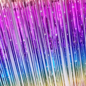 Masxkle 2 Pack (3.3x6.6Ft) Sparkling Neon Rainbow Party Decorations Rainbow Foil Fringe Curtain Backdrop for Birthday Wedding Engagement Bridal Shower Cartoon Party Decorations