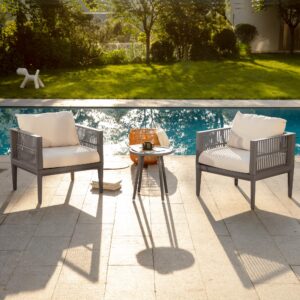 werph 3 pieces patio furniture set, outdoor furniture patio set with washable cushions balcony furniture patio chairs set of 2 front porch furniture set small conversation sets for lawn garden