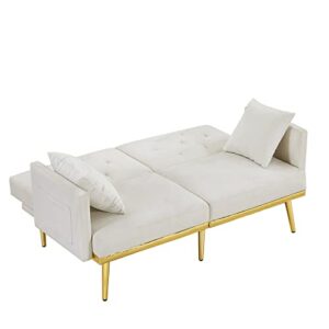 Eafurn Convertible Sofa Bed Adjustable Velvet Futon Couch Sleeper Modern Recliner Reversible Loveseat Folding Daybed Guest Bed, 6 Golden Metal Legs, 3 Angles for Small Spaces,Living Room, Bedroom