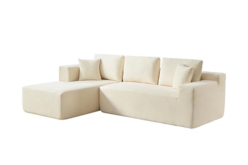 Free Modular Cloud Couch Deep Seat Sectional Sofa with Left Chaise and 5 Pillows, Modern Minimalist Style L-Shaped Chenille Upholstered Corner Sofa&Couch Cum Sofabed for Living Room