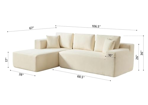 Free Modular Cloud Couch Deep Seat Sectional Sofa with Left Chaise and 5 Pillows, Modern Minimalist Style L-Shaped Chenille Upholstered Corner Sofa&Couch Cum Sofabed for Living Room